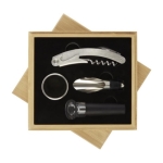 Juego de 4 accesorios para vino en caja de bambú sostenible Reserva color madera clara segunda vista