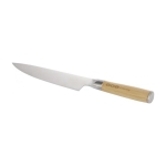 Cuchillo para chef de acero inoxidable con mango de bambú Chef color madera clara vista impresa logo 2