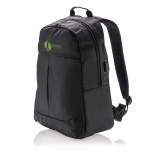 Mochila poliéster 600D para portátil con puerto USB para powerbank 15'' Oslo color negro vista con logo