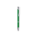 Bolígrafo personalizado de metal con caucho y tinta azul color verde primera vista