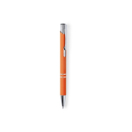 Bolígrafo personalizado de metal con caucho y tinta azul color naranja primera vista