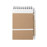 Bloc de notas con bolígrafo de cartón A6 hojas a rayas EcoSpiral color blanco primera vista