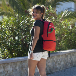 Mochila con bolsillo para calzado en poliéster 600D Gymfit color rojo sexta vista