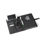 Carpeta reciclada con cargador inalámbrico A5 Wireless Charger color negro imagen con logo