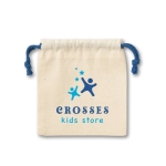 Sencillo juego tres en raya de madera en bolsa de algodón color natural en funda con logo