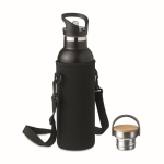 Botella termo con bolsa de transporte y dos tapones 700ml Adventure color negro