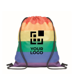 Mochila personalizada de cuerdas de PP con colores arco iris color multicolor vista de impresión