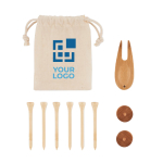 Set publicitario de accesorios para golf en bolsa para regalar color beige vista de impresión
