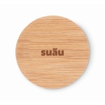 Espejo de maquillaje redondo de bambú con bolsa de algodón Make Up color madera vista principal tercera vista