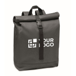 Original mochila publicitaria de poliéster con cierre Roll Top RPET vista de impresión