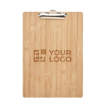 Portapapeles de bambú con clip metálico personalizado A4 Admin vista de impresión