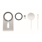 Cargador inalámbrico magnético de aluminio con soporte Alu Stand color plateado mate cuarta vista