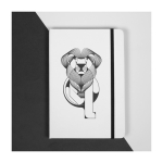 Libreta blanca con goma de color A5 hojas lisas White Colors color negro imagen con logo