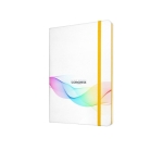 Libreta blanca con goma de color A5 hojas lisas White Colors color amarillo imagen con logo