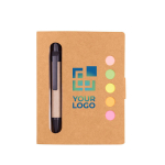 Bloc notas de cartón reciclado con adhesivos y bolígrafo RecycleBoard vista principal