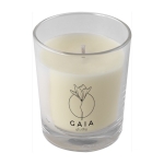 Vela con cera vegetal y parafina refinada en envase de cristal Home color transparente imagen con logo