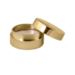 Bálsamo labial en tarrito con tapa y aroma a vainilla con SPF15 color dorado