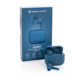 Auriculares resistentes con bloqueo de ruido y micrófono Alamo color azul vista con caja