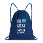 Mochila de cuerdas de algodón reciclado 145gr con AWARE Greeny color azul vista de impresión