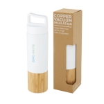 Botella termo con detalle de bambú y asa 540ml Térmica Bamboo color blanco vista impresión tampografía