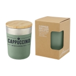Vaso térmico de acero con tapa de bambú orgánico 330ml Organic Cover color verde menta vista con logo