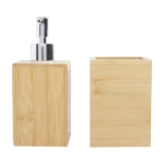 Kit de tres accesorios de bambú para baño con logotipo Bamboo color natural