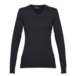 Jersey con escote de pico en algodón para mujer 220 g/m2 THC Milan color negro