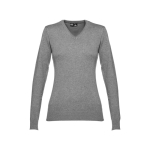 Jersey con escote de pico en algodón para mujer 220 g/m2 THC Milan color gris jaspeado