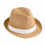 Sombrero unisex de paja de papel de ala corta con cinta color camel primera vista