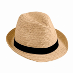Sombrero unisex de paja de papel de ala corta con cinta color camel cuarta vista