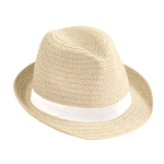 Sombrero unisex de paja de papel de ala corta con cinta color natural primera vista
