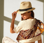 Sombrero unisex de paja de papel de ala corta con cinta color natural segunda vista