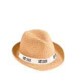 Sombrero unisex de papel en color tostado con cinta con logo Dominica color marrón vista principal
