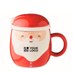 Taza promocional en forma de Papá Noel con tapa 370ml Happy Santa color rojo vista de impresión