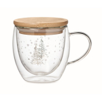 Taza de estilo navideño con tapa de bambú 220ml Christmas Forest color transparente