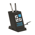 Lapicero con cargador inalámbrico y soporte para teléfono Tech color negro vista de impresión