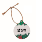 Adorno navideño personalizado con papel de semillas Redondo SeedGrow color blanco vista de impresión