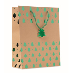Original bolsa de papel kraft con estampado navideño Gift Sparkle color verde