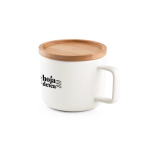 Taza de cerámica con tapa de bambú de 230ml Small Cover color blanco imagen con logo