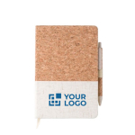 Cuaderno de corcho y lino con bolígrafo A5 hojas a rayas Greener color marrón vista de impresión