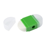 Goma de borrar con sacapuntas y capuchón a cada lado y centro de color color verde cuarta vista