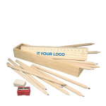 Set eco de lápices de color, regla y goma en estuche College color marrón vista de impresión