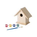 Casa de pájaros de madera para pintar con acuarelas y pincel Birdhouse color marrón sexta vista