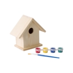 Casa de pájaros de madera para pintar con acuarelas y pincel Birdhouse color marrón octava vista
