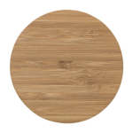 Cargador inalámbrico circular de bambú con pequeño led azul color madera tercera vista