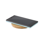 Cargador inalámbrico circular de bambú con pequeño led azul color madera séptima vista