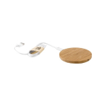 Cargador inalámbrico circular de bambú con pequeño led azul color madera octava vista