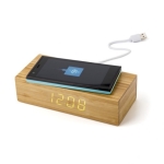 Cargador inalámbrico de bambú con reloj LED integrado Desk Clock color madera segunda vista