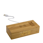 Cargador inalámbrico de bambú con reloj LED integrado Desk Clock color madera vista de impresión