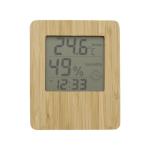 Estación meteorológica y reloj de bambú con soporte plegable color madera segunda vista